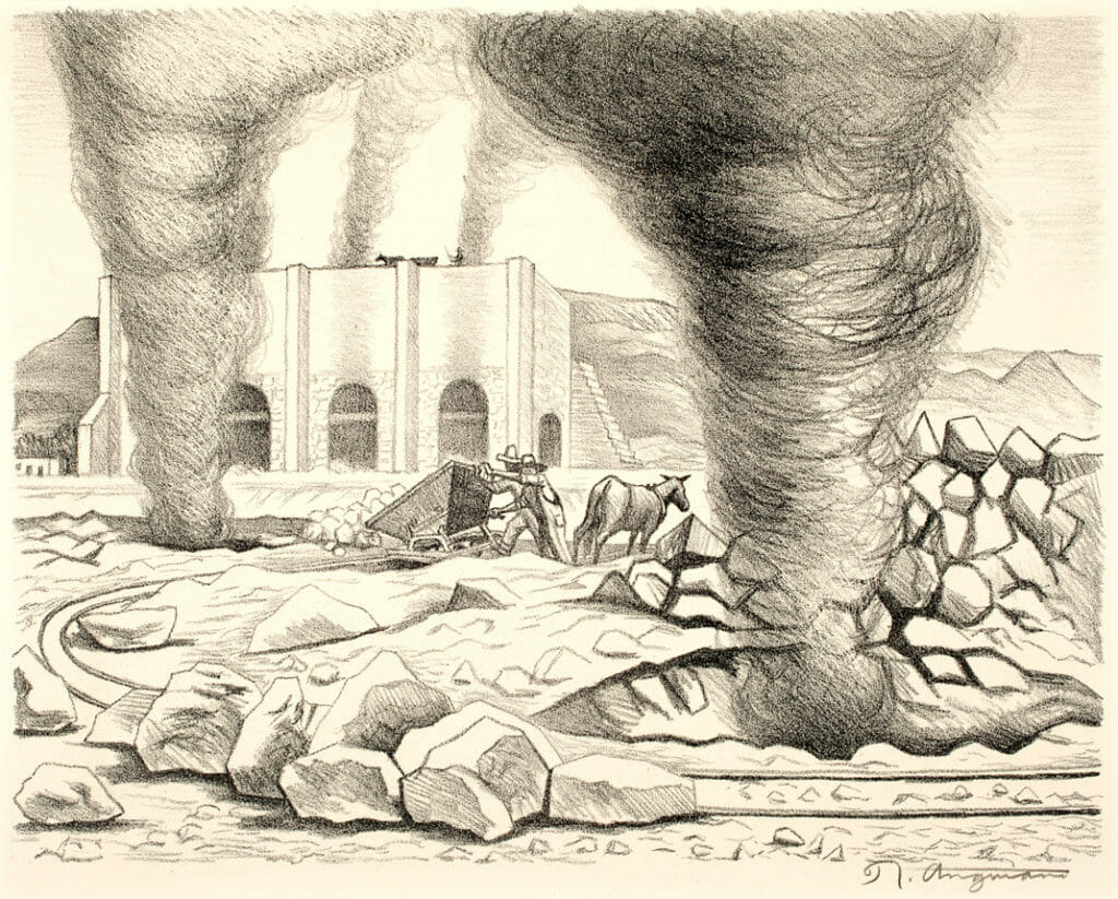 Hornos de cal (Tula, estado de Hidalgo / Lime Kilns (Tula, State of Hidalgo), from Mexican People. Artist: Raúl Anguiano. Date: 1946. Medium: litografía sobre papel / lithograph on paper.