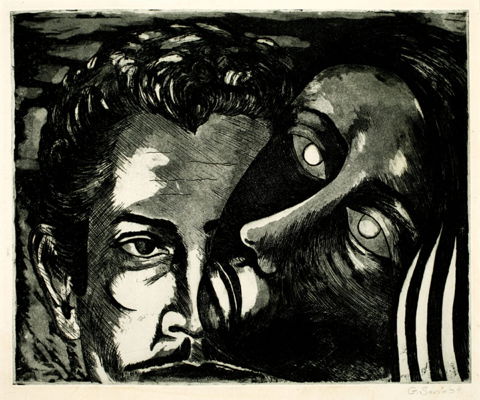 Autoretrato / Self-Portrait. Artist: Gustavo Savín. Date: 1939. Medium: aguatinta sobre papel / aquatint on paper.