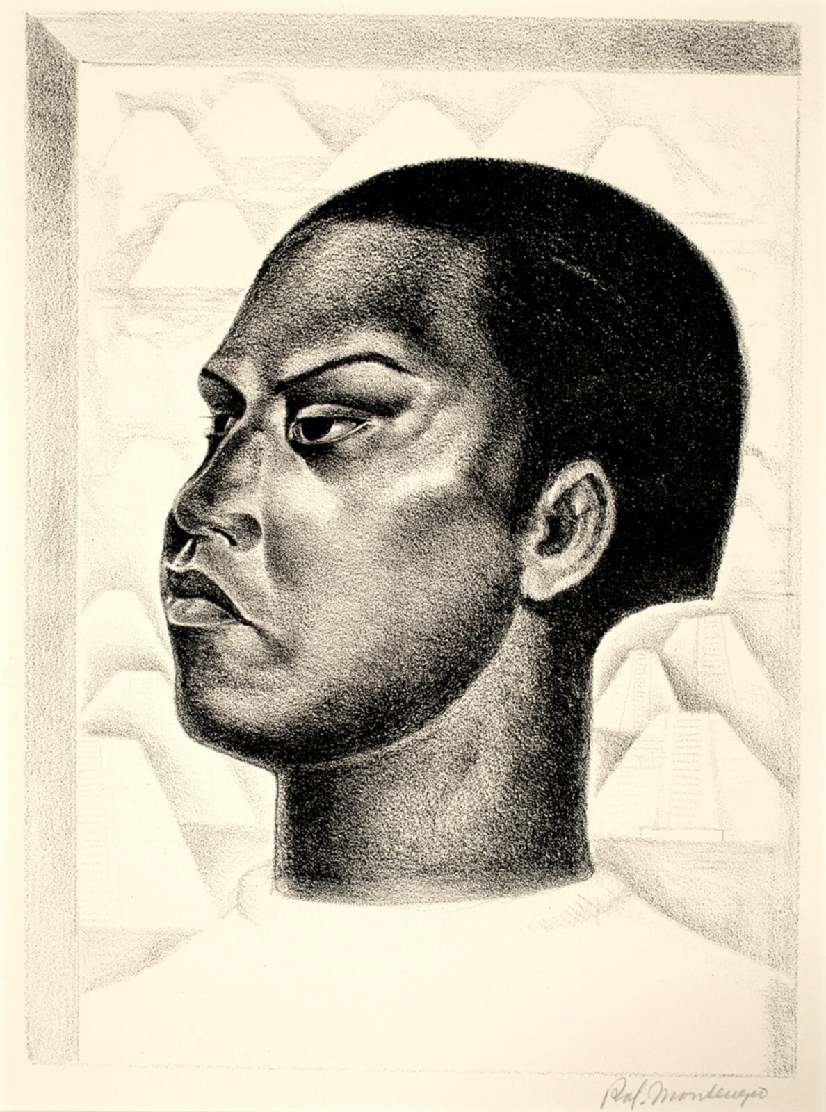 Sin título (Cabeza maya) / Untitled (Mayan Head). Artist: Roberto Montenegro. Date: 1935. Medium: litografía sobre papel / lithograph on paper.
