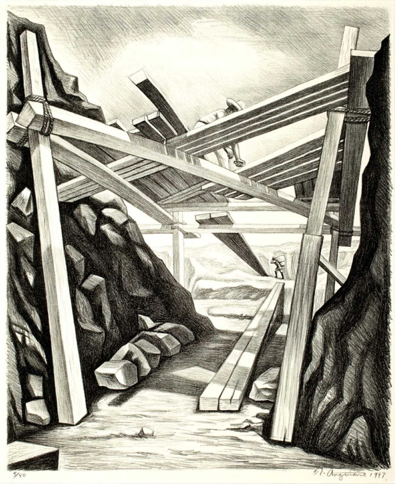 Andamios / Scaffolds. Artist: Raúl Anguiano. Date: 1947. Medium: litografía sobre papel / lithograph on paper.