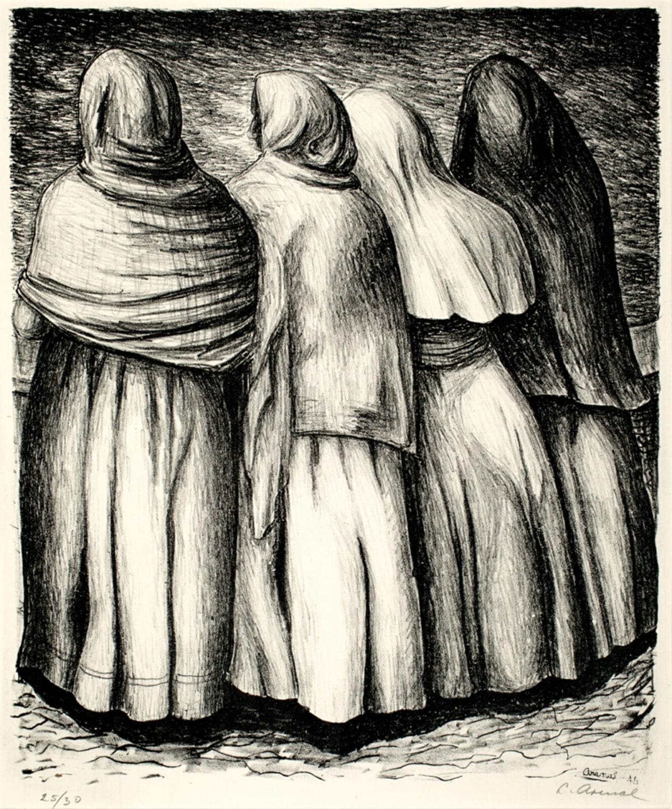 Un grupo de mujeres / Group of Women. Artist: Luis Arenal. Date: 1945. Medium: litografía sobre papel / lithograph on paper.