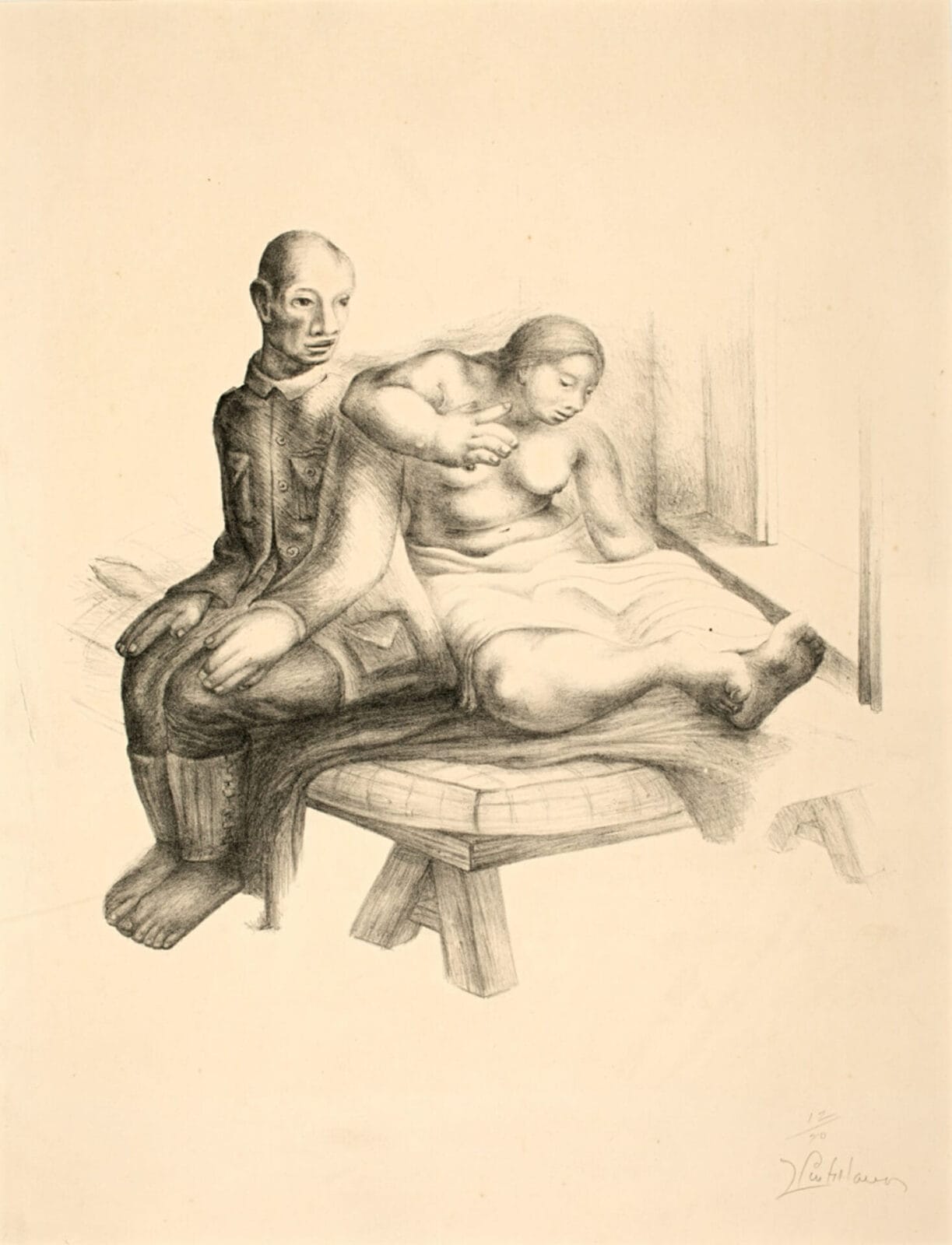 Soldado y mujer (El diálogo) / Soldier and Woman (The Dialogue). Artist: Julio Castellanos. Date: 1935. Medium: litografía sobre papel / lithograph on paper.
