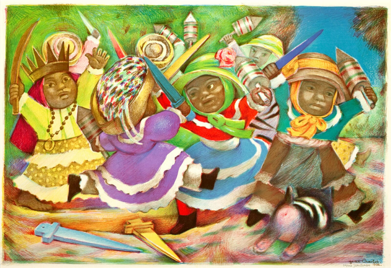 Las Malinches / The Malinches. Artist: Jean Charlot. Date: 1936. Medium: litografía en color sobre papel / color lithograph on paper.