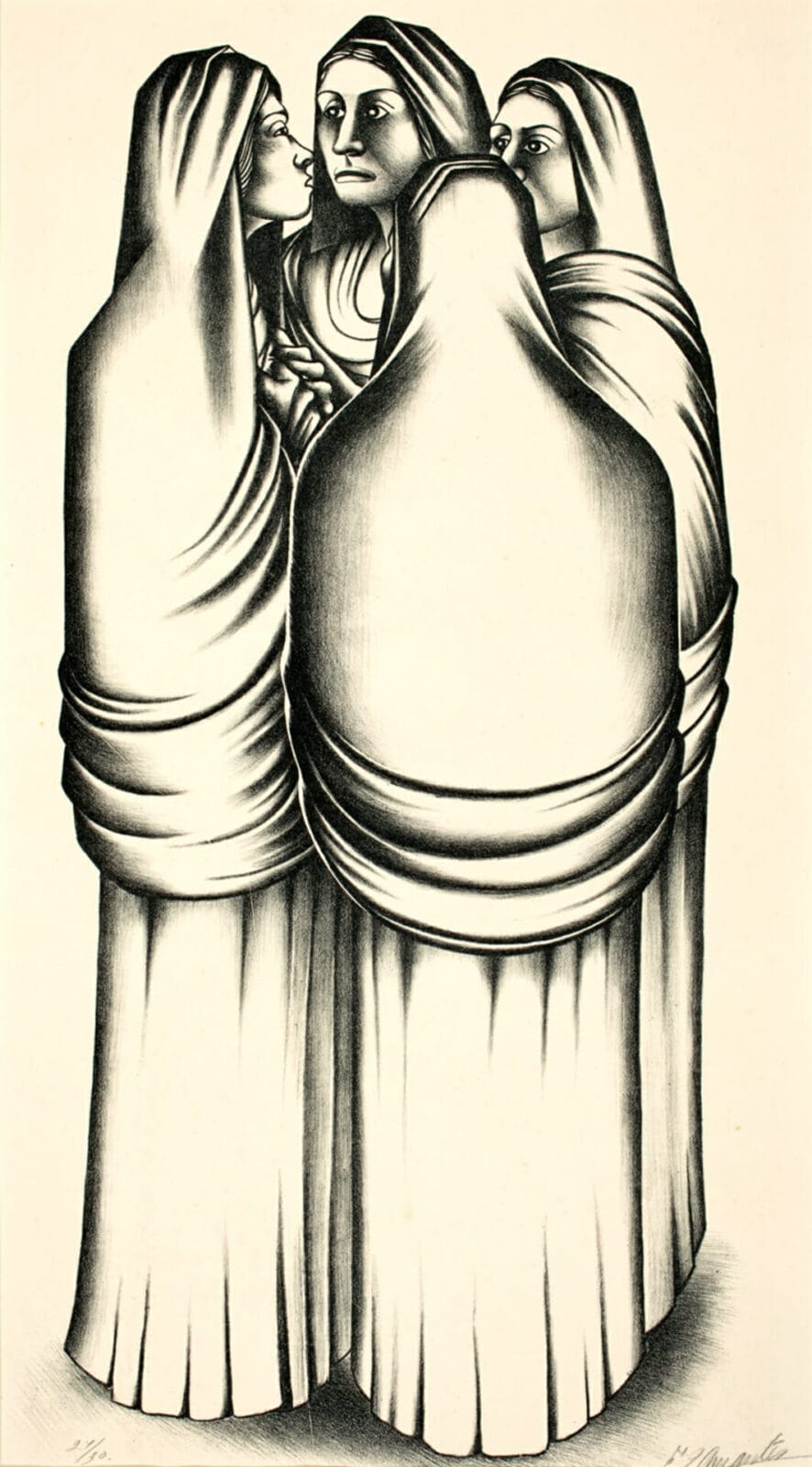 Cuatro mujeres / Four Women. Artist: Francisco Dosamantes. Date: 1940s. Medium: litografía sobre papel / lithograph on paper.