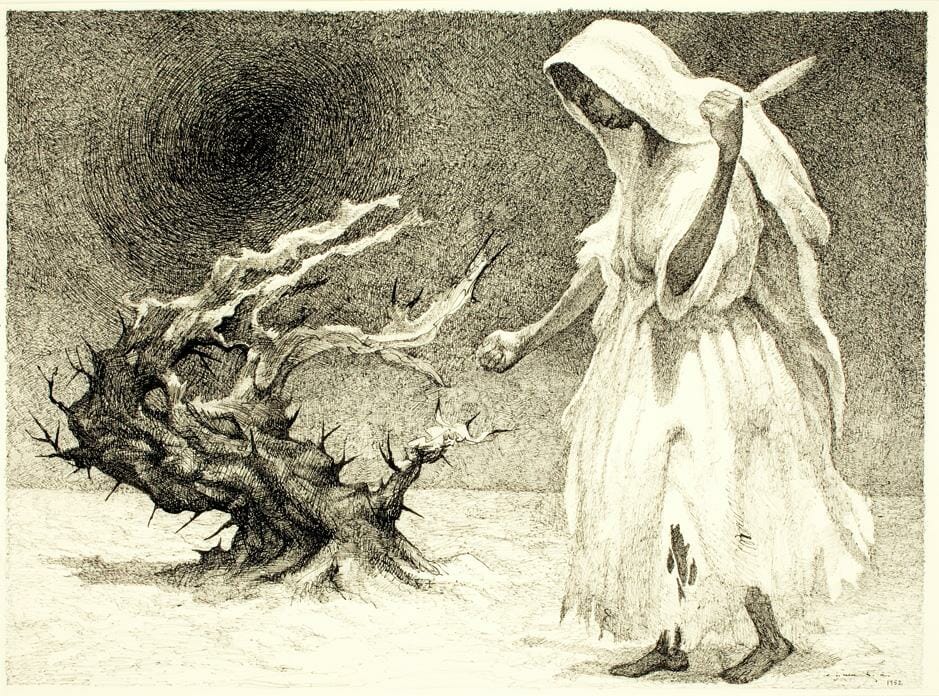 Hilandera / Spinner. Artist: Guillermo Meza. Date: 1952. Medium: tinta sobre papel / ink on paper.