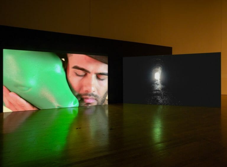 2 channel installation of Kenneth Tam: Silent Spikes