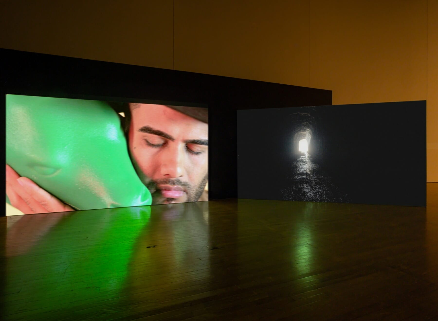 2 channel installation of Kenneth Tam: Silent Spikes
