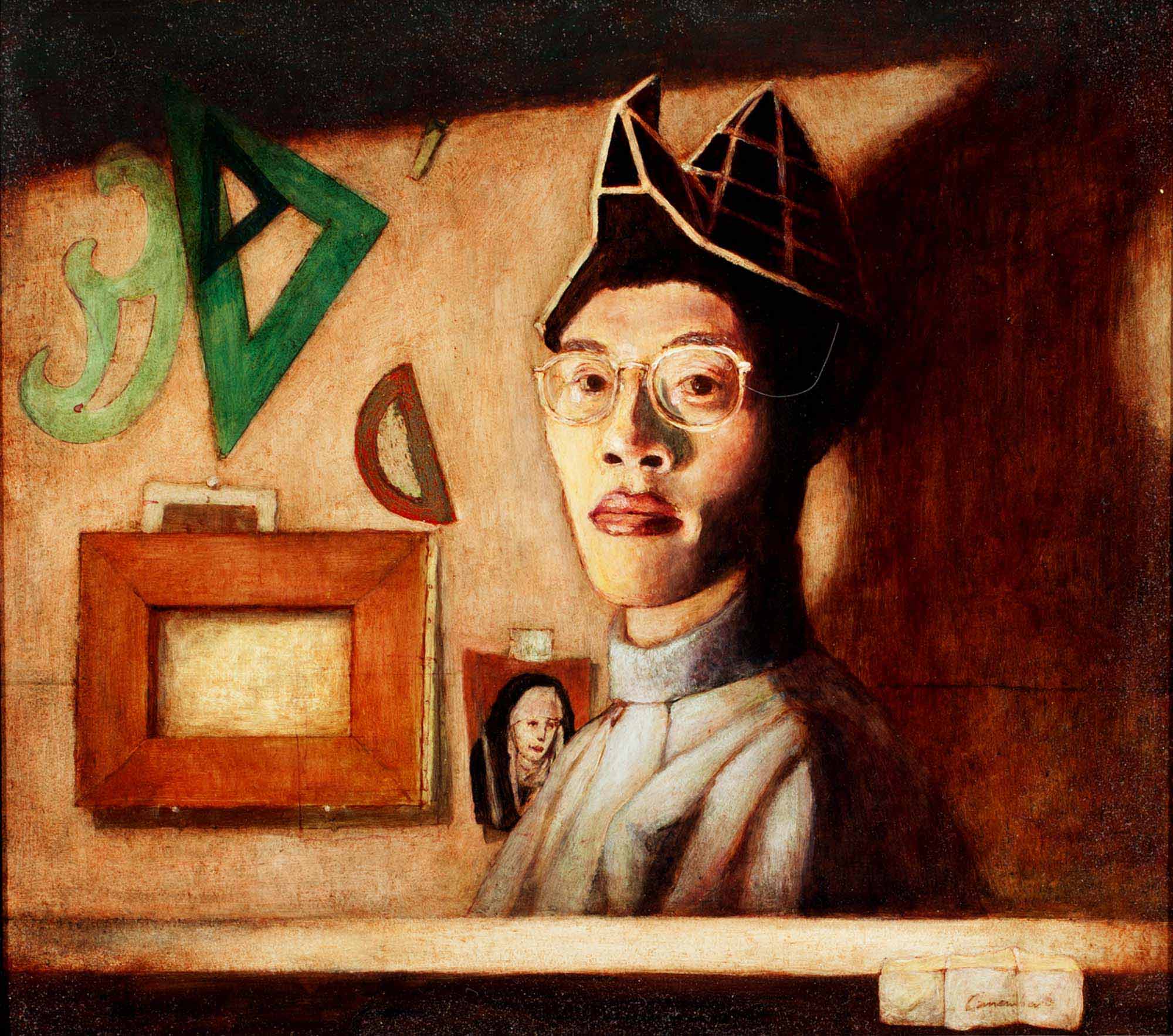 Phuong Nguyen, Self-Portrait, 1995. Oil on Masonite, 11 3/4 x 13 inches. Collection of the Madison Museum of Contemporary Art. Museum Purchase.