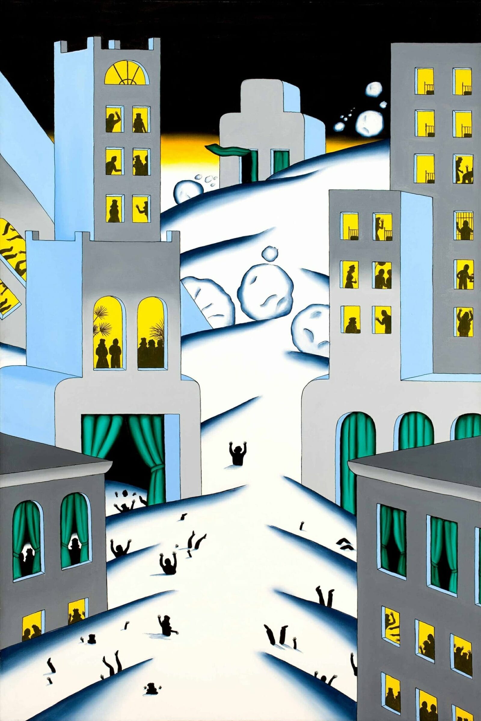 Roger Brown, American, 1941-1997. Sudden Avalanche, 1972. Oil on canvas, 72 1/8 x 47 7/8 inches. The Bill McClain Collection of Chicago Imagism. © The School of the Art Institute of Chicago and the Brown family