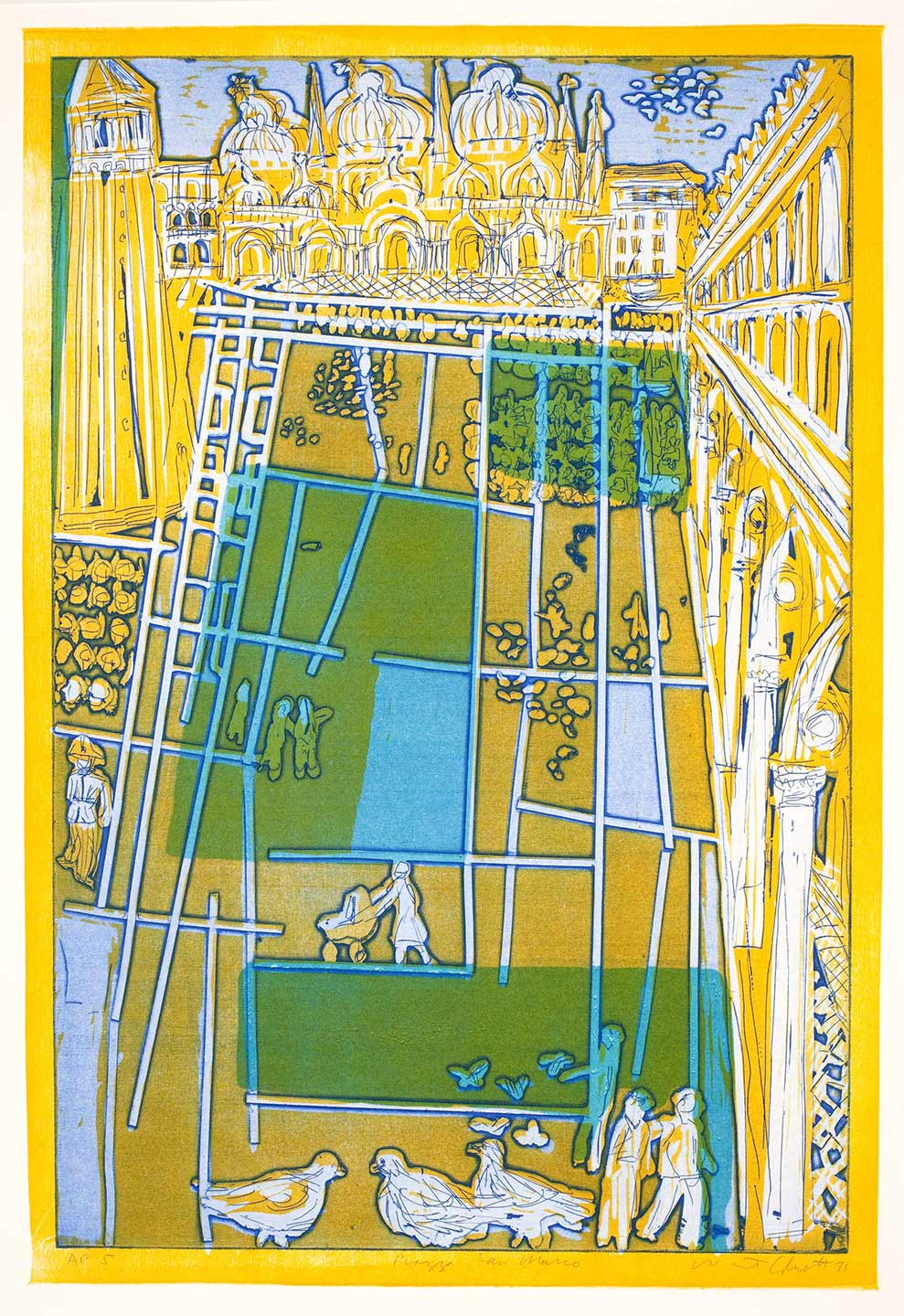 Warrington Colescott, Death in Venice: Piazza San Marco, from the portfolio Death in Venice, 1971. Etching, 18¾ x 12⅝ inches (image size). Collection of the Madison Museum of Contemporary Art. Museum Purchase, in memory of Lois Hartshorne.