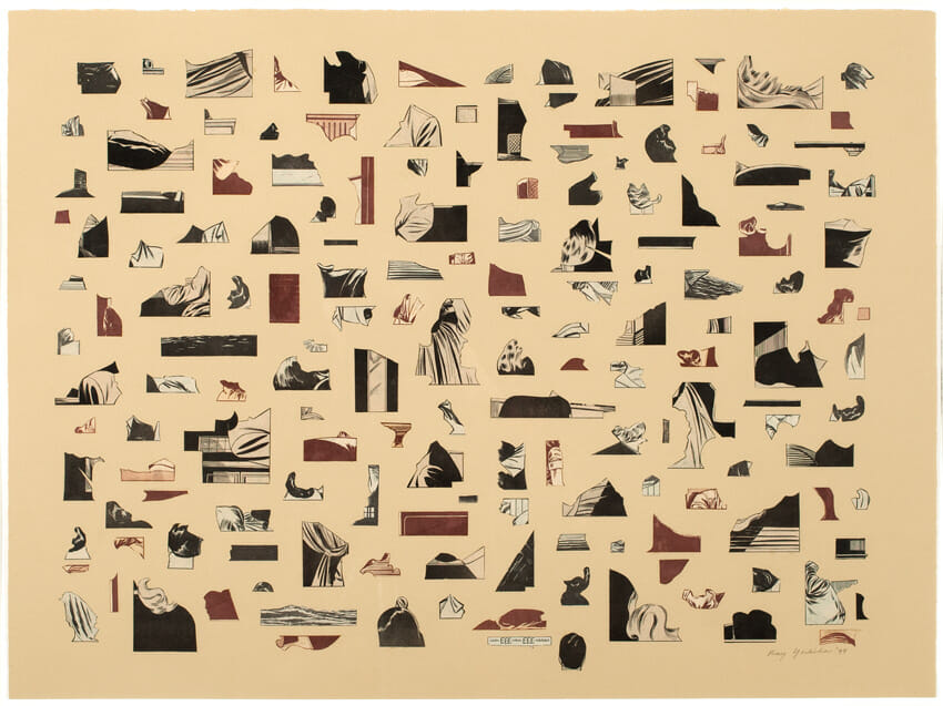 UHH.EEE.YAH.EEE.YAAAH. Artist: Ray Yoshida. Date: 1999. Medium: collage of comic book clippings, pasted onto paper.