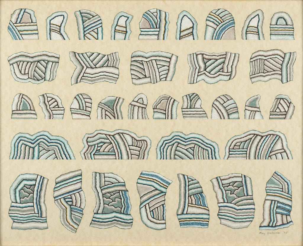 Uncommon Accumulation. Artist: Ray Yoshida. Date: 1975. Medium: collage of crayon on paper, pasted onto paper.
