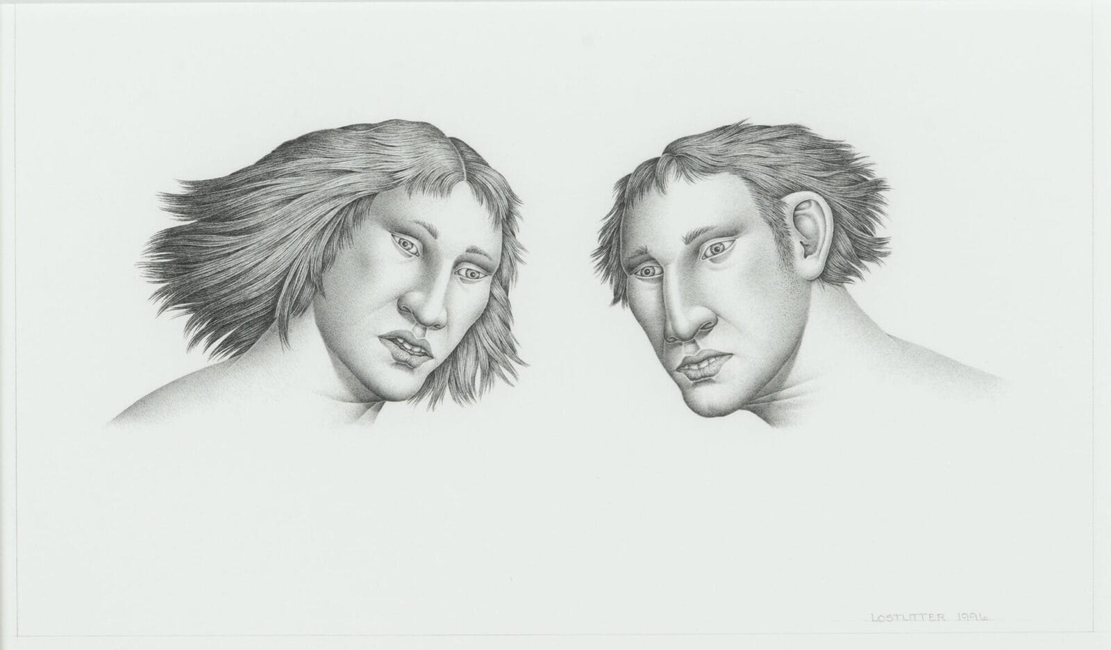Untitled (head of man and woman). Artist: Robert Lostutter. Date: 1996. Medium: graphite on paper.