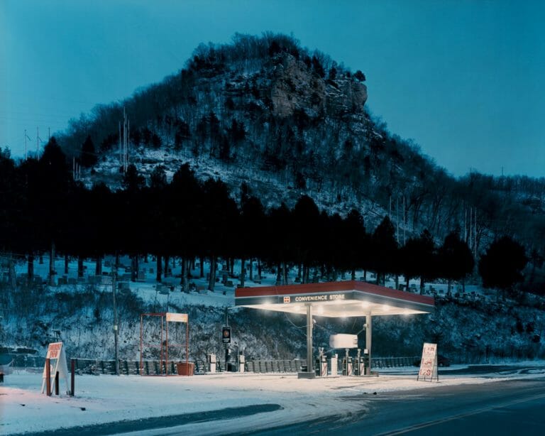 Alec Soth, Cemetery, Fountain City, WI , 2002, from Sleeping by the Mississippi, 2002 dye-coupler print, 32 x 40 inches. Collection of the Madison Museum of Contemporary Art.