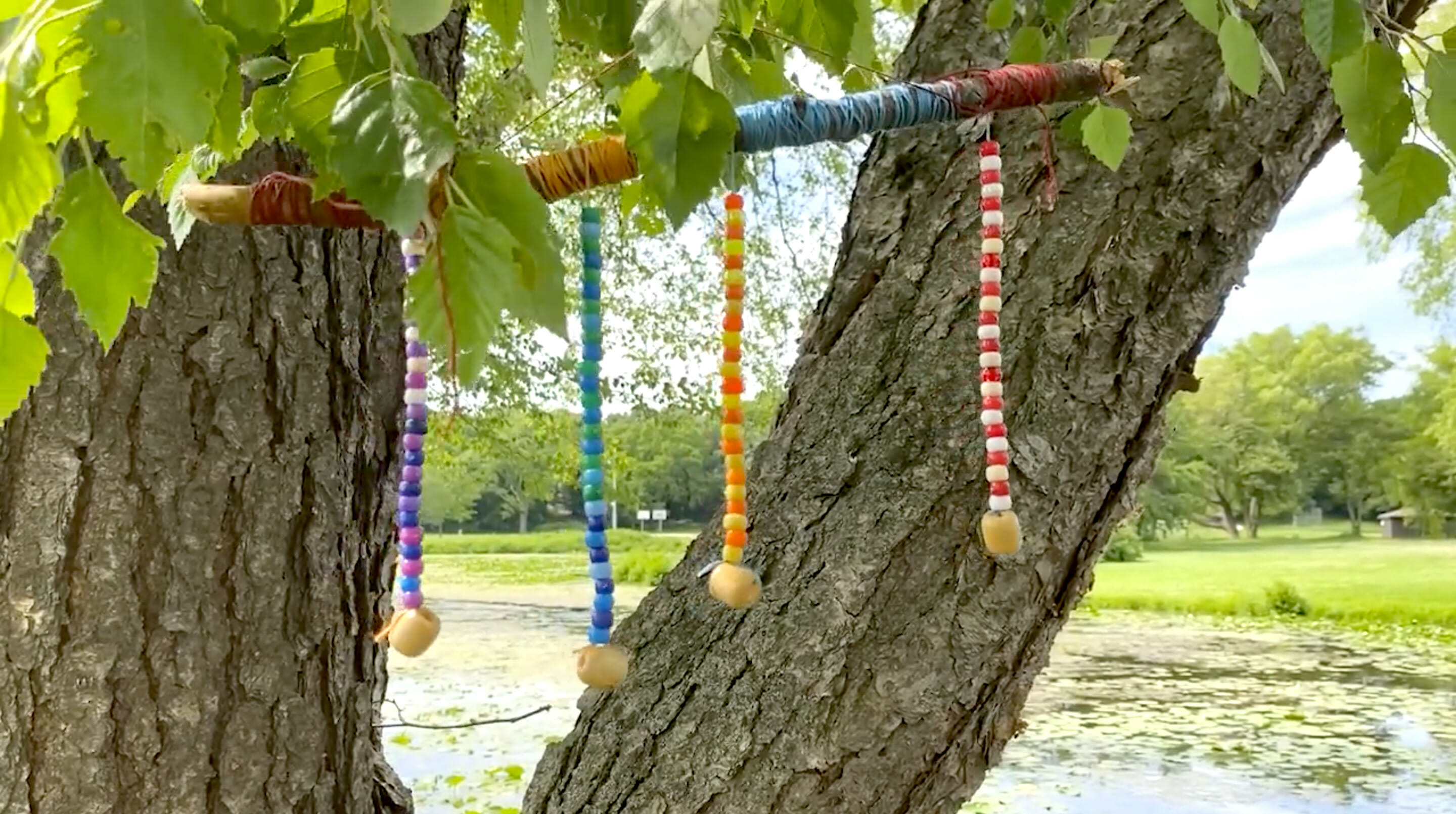 diy windchimes hanging on a tree