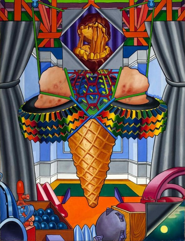 Art Green, Regulatory Body, 1974. Oil on canvas, 75 1/4 x 57 1/4 inches. Collection of the Madison Museum of Contemporary Art. The Bill McClain Collection of Chicago Imagism.