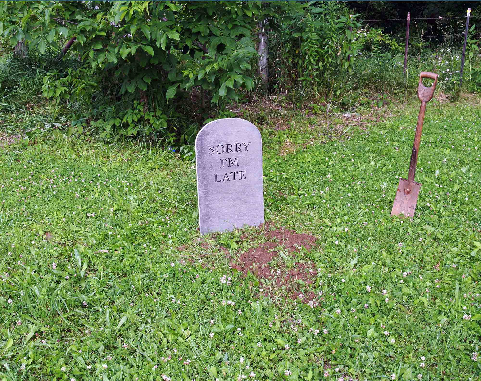 Nicholas Frank, Sorry I’m Late, from the series 140 Characters, 2015-ongoing. Bluestone, approx. 36 x 24 x 4 inches. Courtesy of the artist and the Green Gallery, Milwaukee.