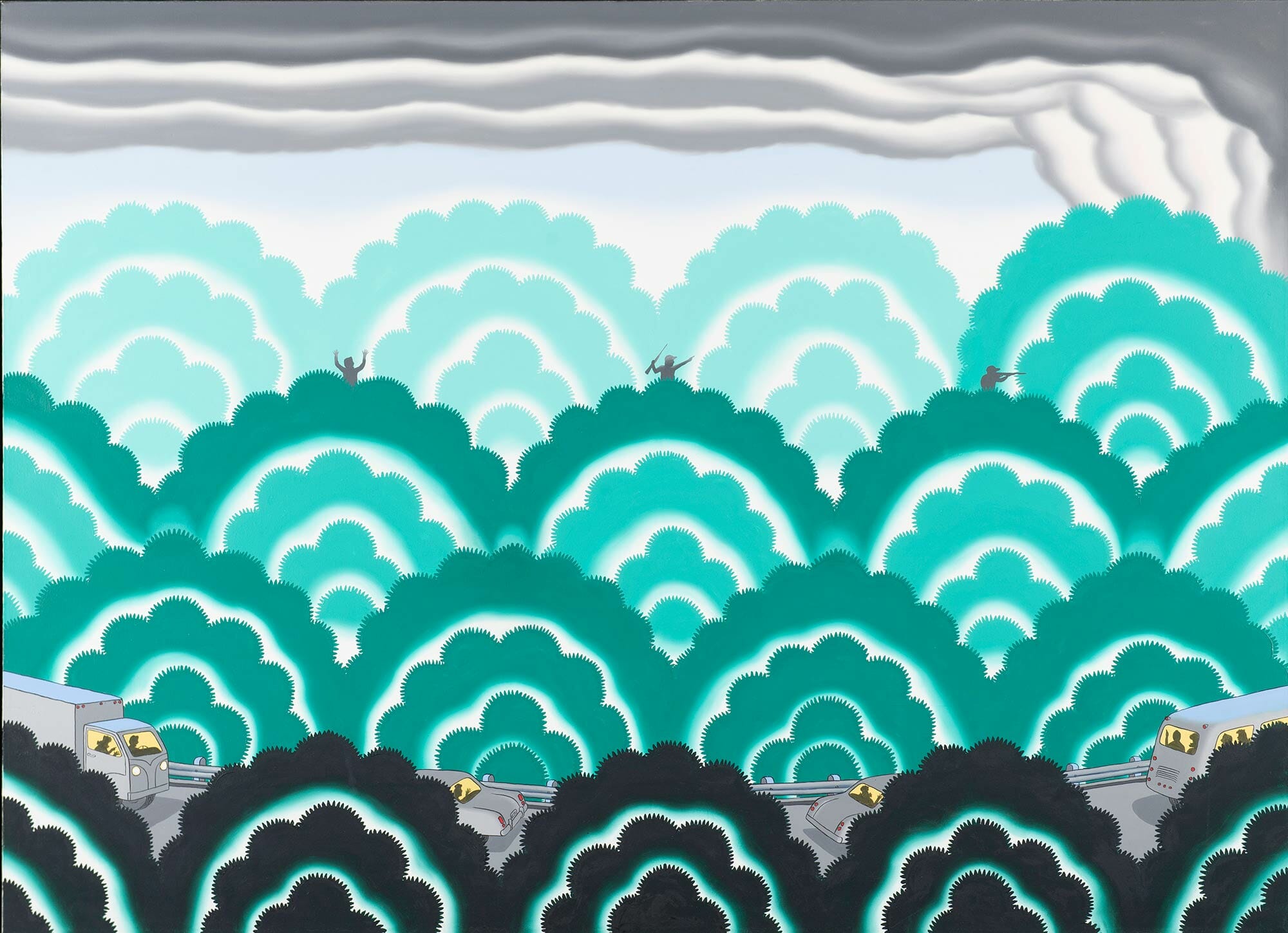 Roger Brown, Forest Fire, 1976. Oil on canvas, 52 x 72 in. Promised gift of Mark and Judy Bednar.
