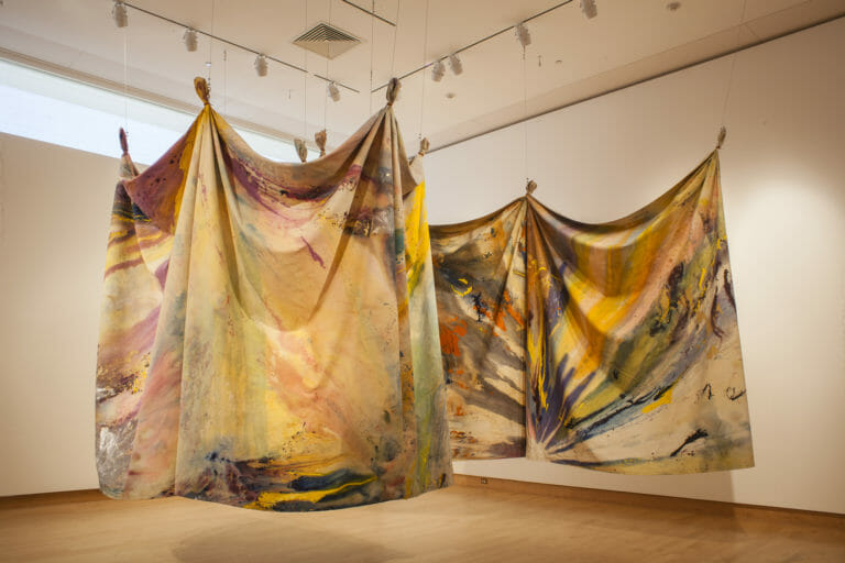 draped canvas hanging from the ceiling