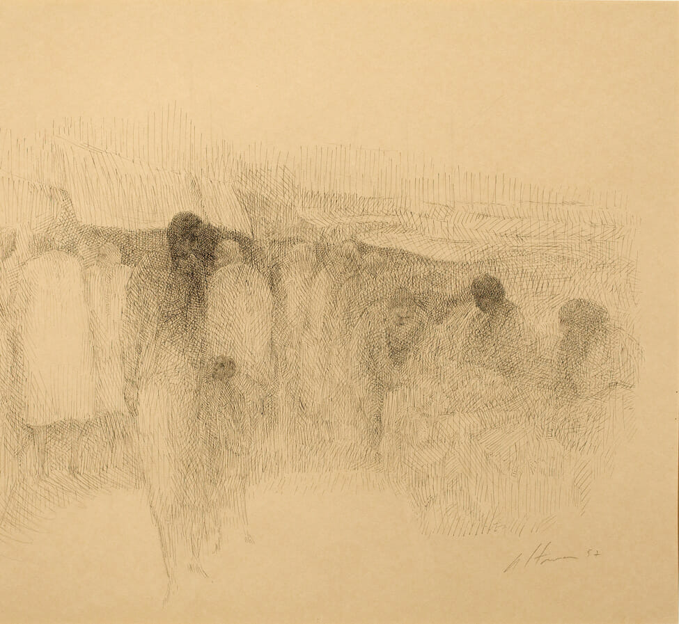 Market. Artist: Harold Altman. Date: 1957. Medium: pen and ink.