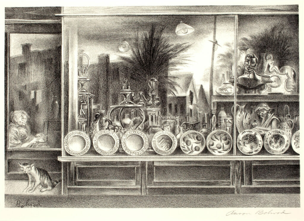 Reflection in a Shop Window. Artist: Aaron Bohrod. Date: 1951. Medium: lithograph.