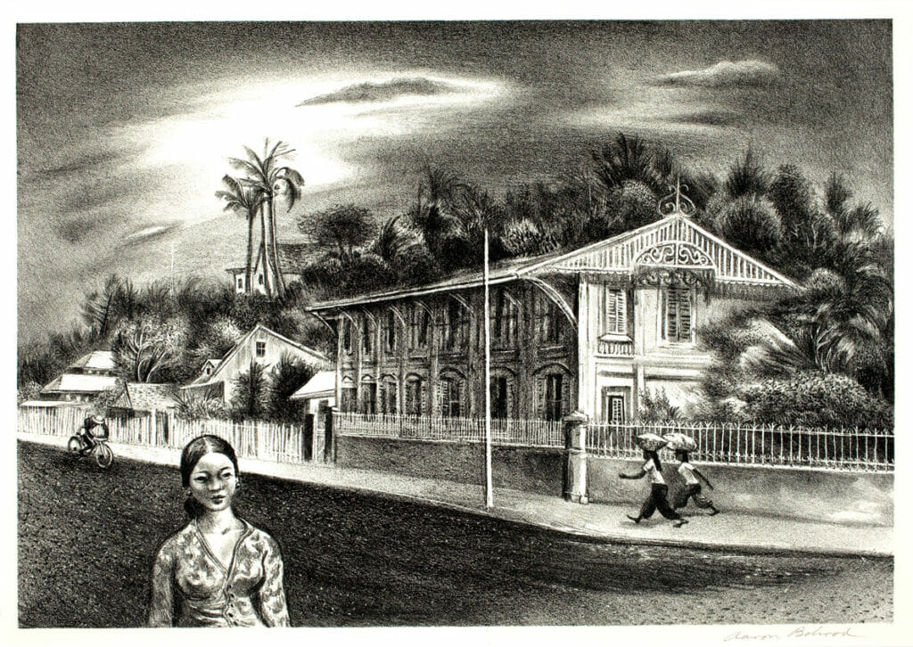 Street in Nouméa. Artist: Aaron Bohrod. Date: 1947, published 1949. Medium: lithograph on paper.