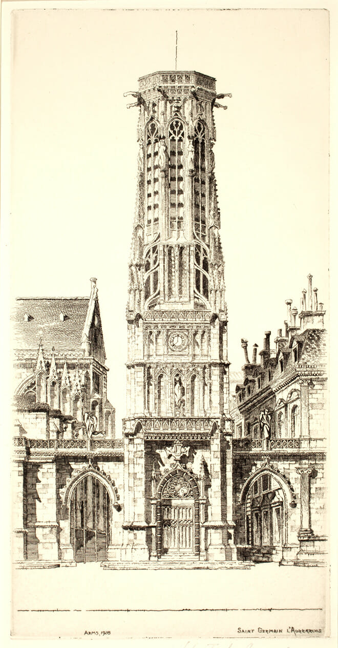 Saint Germain l’Auxerrois. Artist: John Taylor Arms. Date: 1928. Medium: etching.