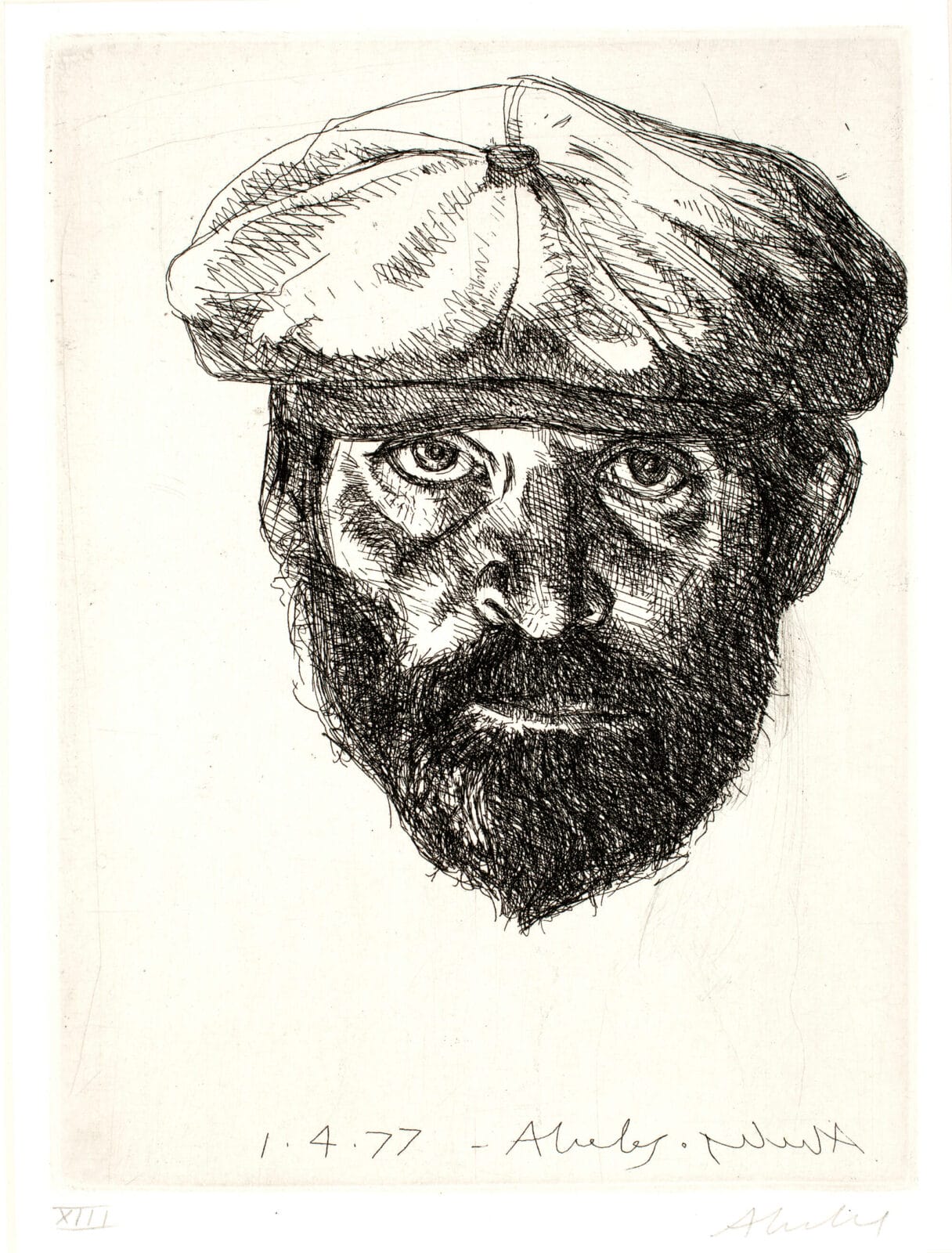 Self Portrait with Cap. Artist: Sigmund Abeles. Date: 1977. Medium: etching.