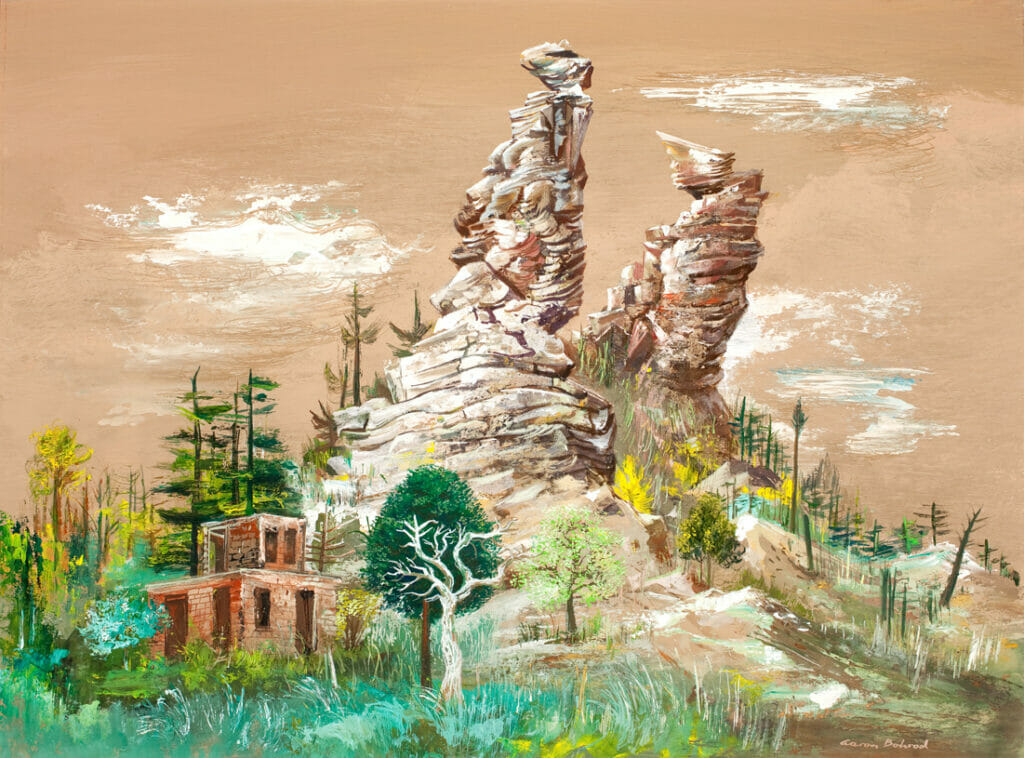 Rabbit Rocks. Artist: Aaron Bohrod. Medium: gouache.