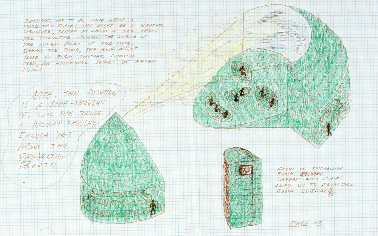 Drawing for the Proposed Arena in Loring Park, Minneapolis, Minnesota. Artist: Vito Acconci. Date: 1984. Medium: felt-tip pen.