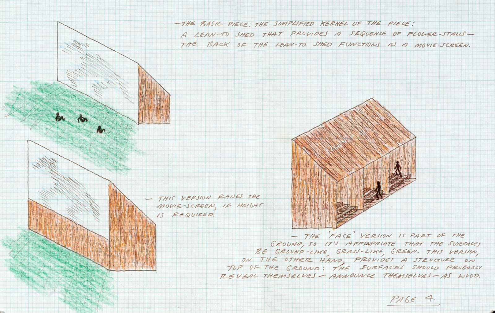 Drawing for the Proposed Arena in Loring Park, Minneapolis, Minnesota. Artist: Vito Acconci. Date: 1984. Medium: felt-tip pen.