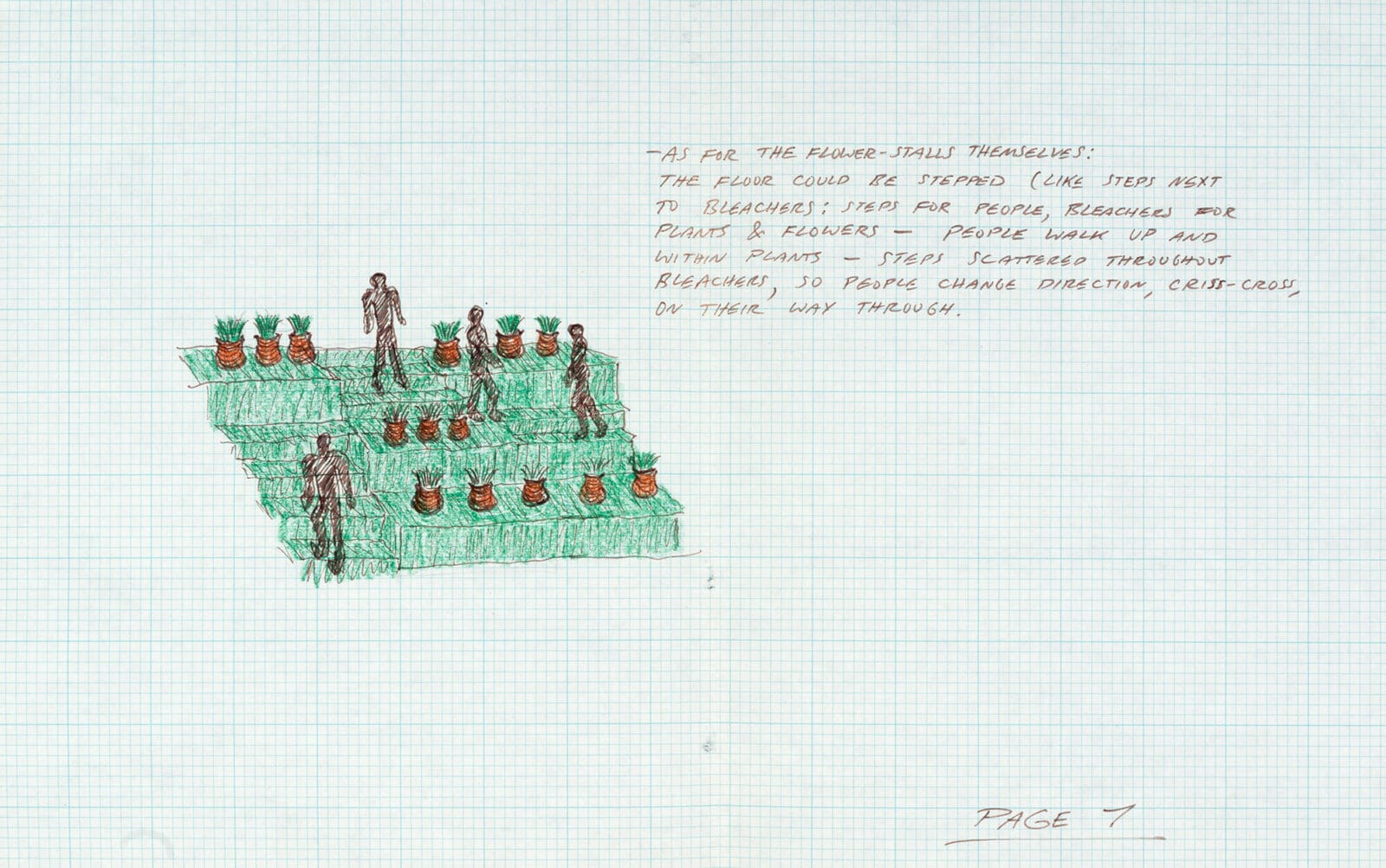 Drawing for the Proposed Arena in Loring Park, Minneapolis, Minnesota. Artist: Vito Acconci. Date: 1984. Medium: felt-tip pen.