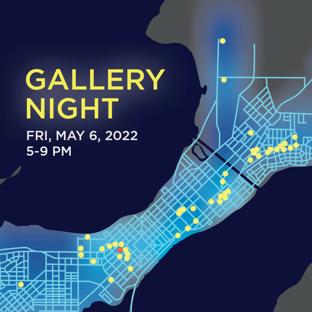 illustration of glowing isthmus map with text that says Friday, May 6, 2022, 5 to 9 PM
