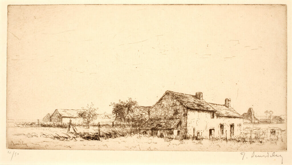 Les Chàumières dans la Plaine. Artist: Jacques Pierre Victor Beurdeley. Medium: etching.