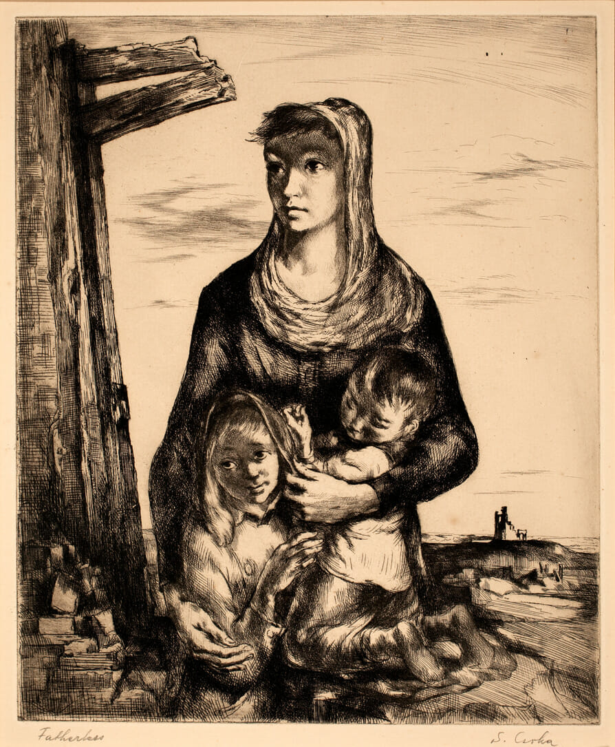 Fatherless. Artist: Stephan Csoka. Medium: etching.