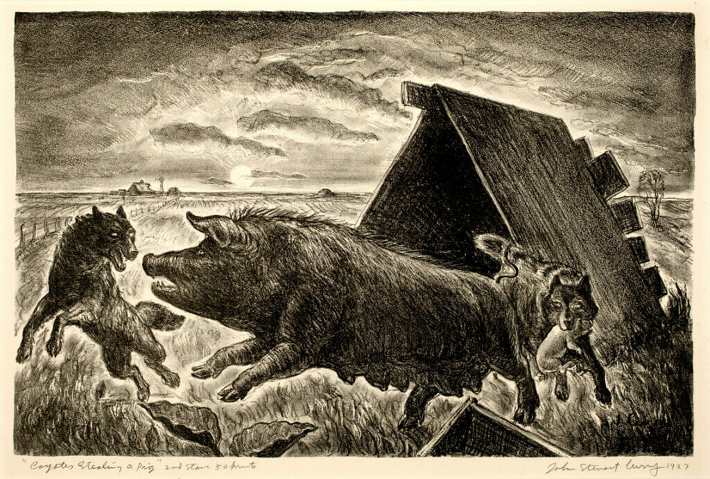 Coyotes Stealing a Pig. Artist: John Steuart Curry. Date: 1927. Medium: lithograph.