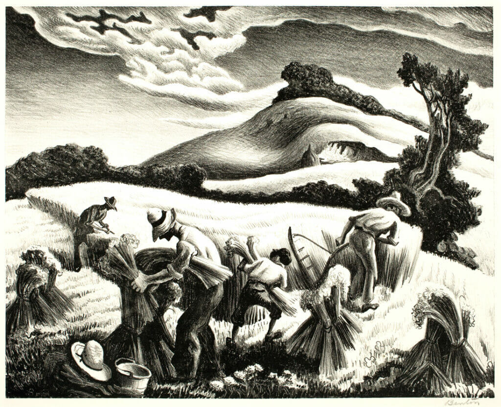 Cradling Wheat. Artist: Thomas Hart Benton. Date: 1939. Medium: lithograph.