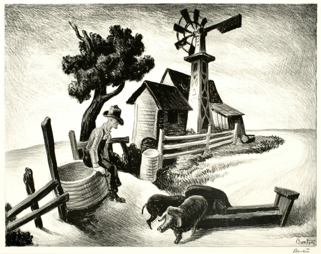 In the Ozarks. Artist: Thomas Hart Benton. Date: 1938. Medium: lithograph.