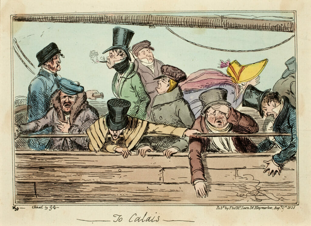 To Calais. Artist: George Cruikshank. Date: 1835. Medium: hand-colored etching.