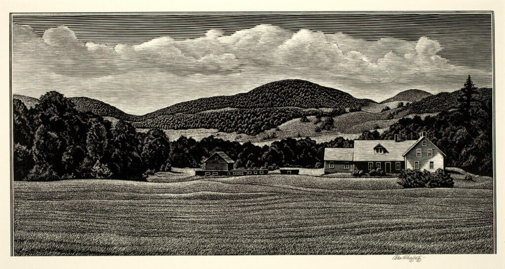 Landscape, Vermont. Artist: Asa Cheffetz. Date: 1946. Medium: wood engraving.