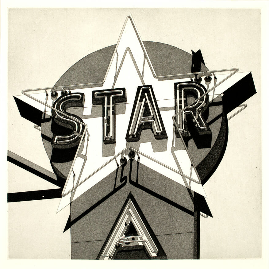 Star. Artist: Robert Cottingham. Date: 1977. Medium: etching and aquatint.