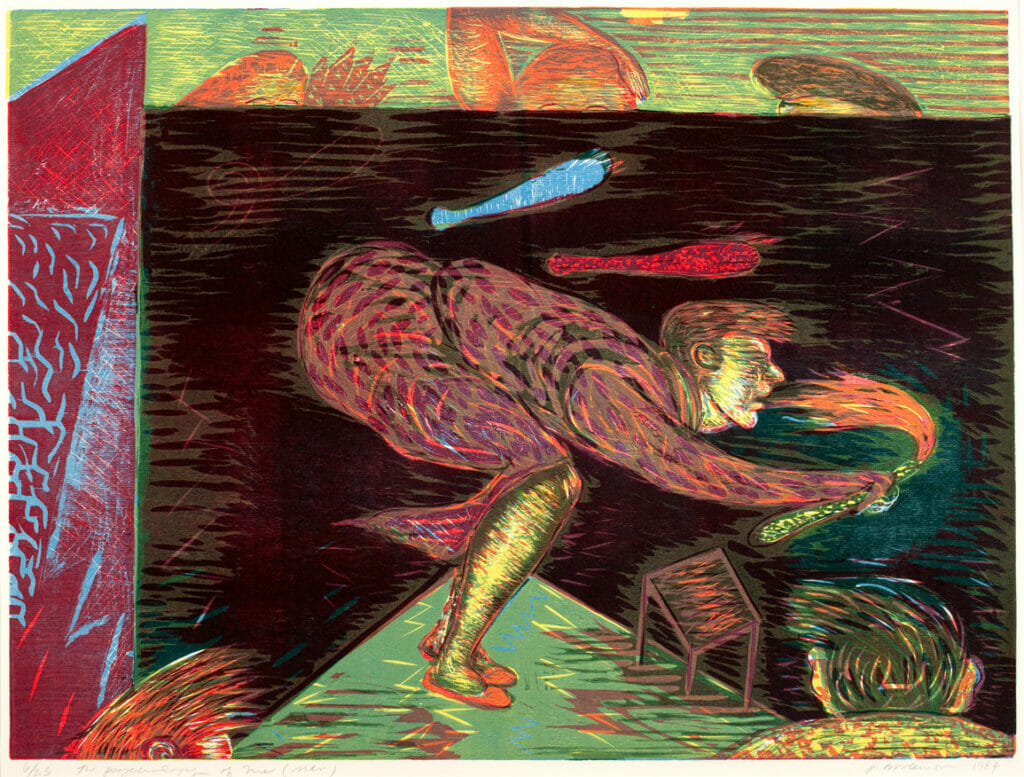 The Psychology of Fire (Man). Artist: Phyllis Bramson. Date: 1984. Medium: woodcut.