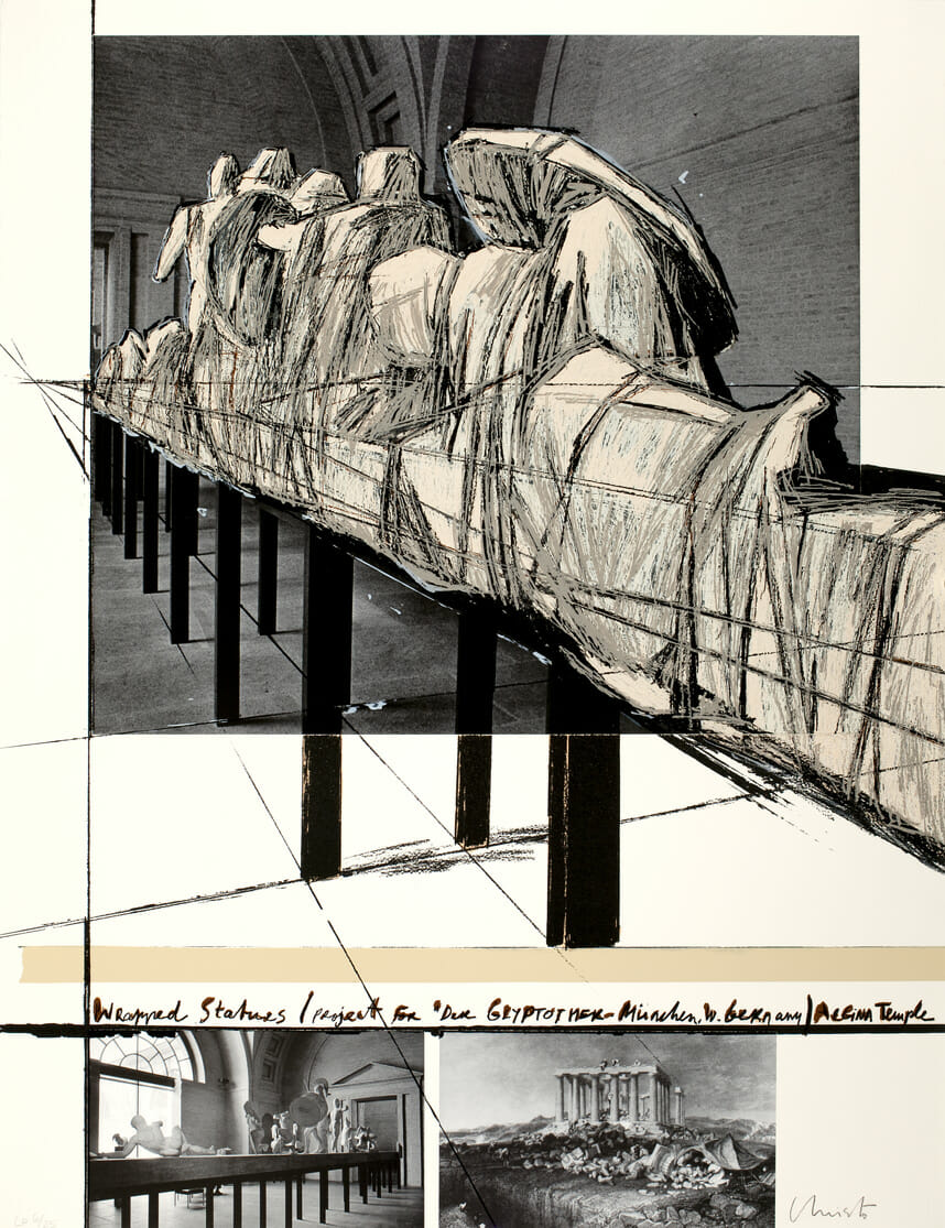 Wrapped Statues (Glyptothek). Artist: Christo and Jeanne-Claude. Date: 1988. Medium: offset screenprint collage.