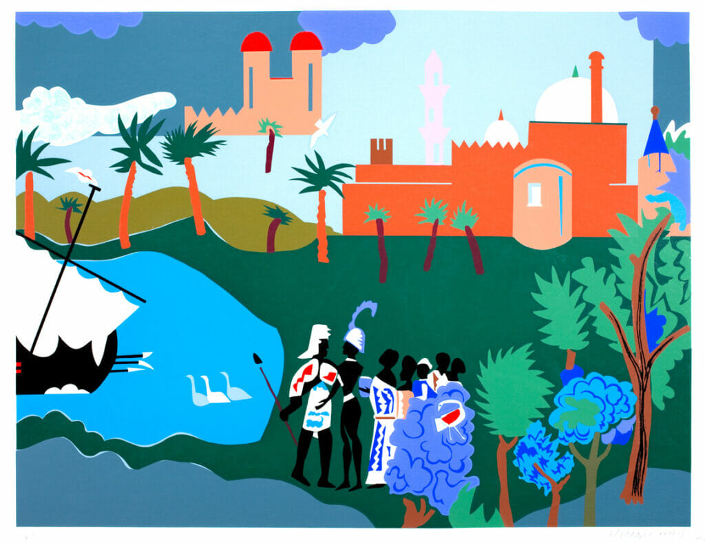 Odysseus Leaves Nausicaa. Artist: Romare Bearden. Date: 1979. Medium: screenprint.