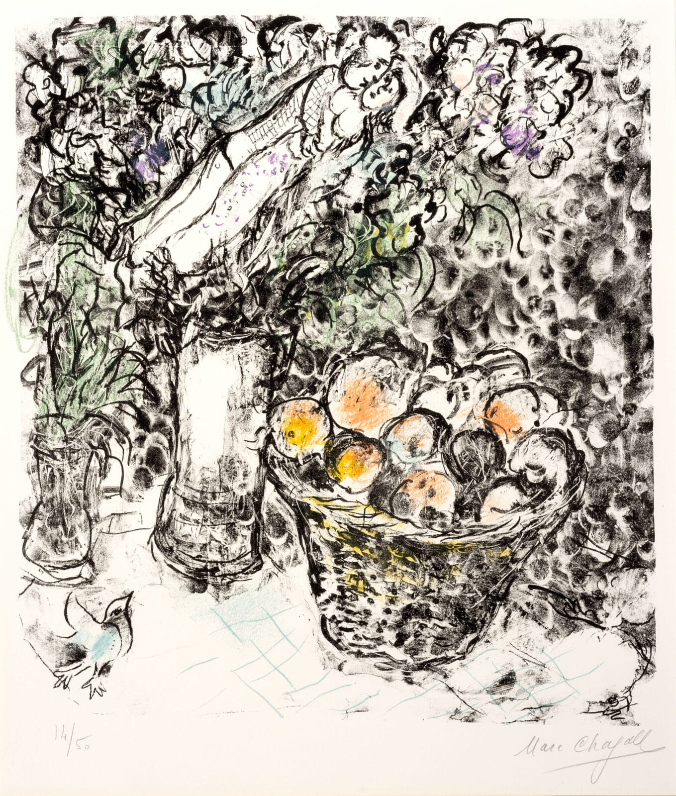 Couple au panier de fruits. Artist: Marc Chagall. Date: 1967. Medium: color lithograph on paper.