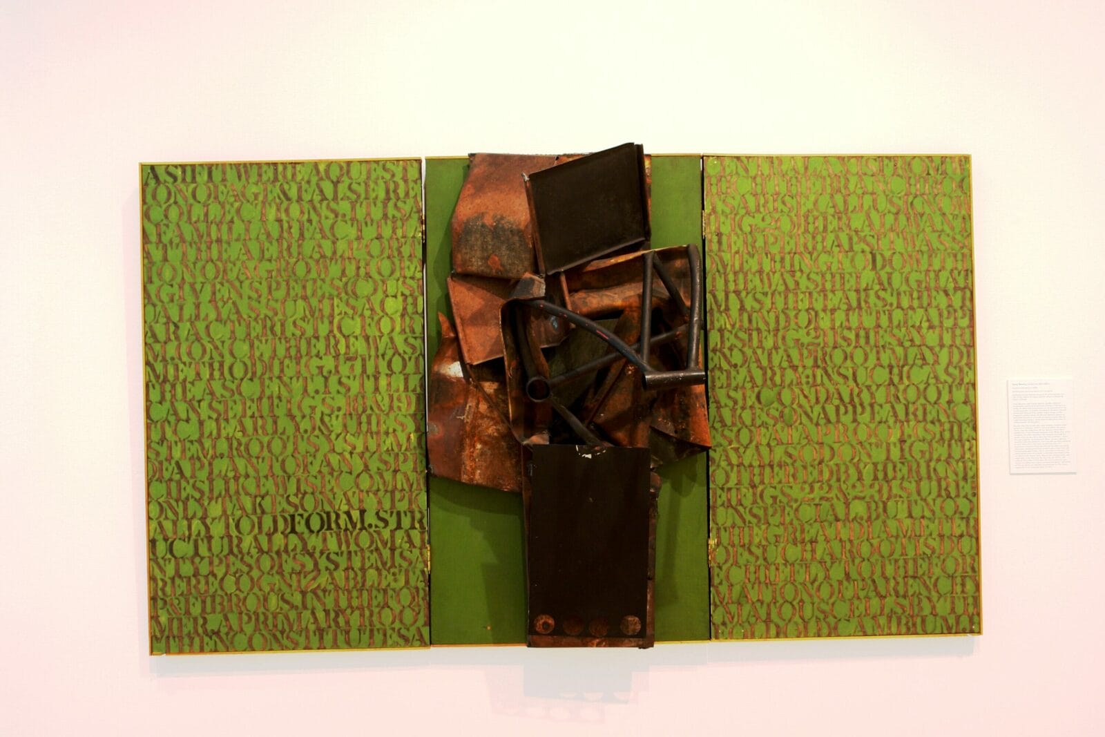 Dukes Conversion. Artist: Harry Bouras. Date: 1962. Medium: welded steel in center of wood triptych, panels painted and stenciled.