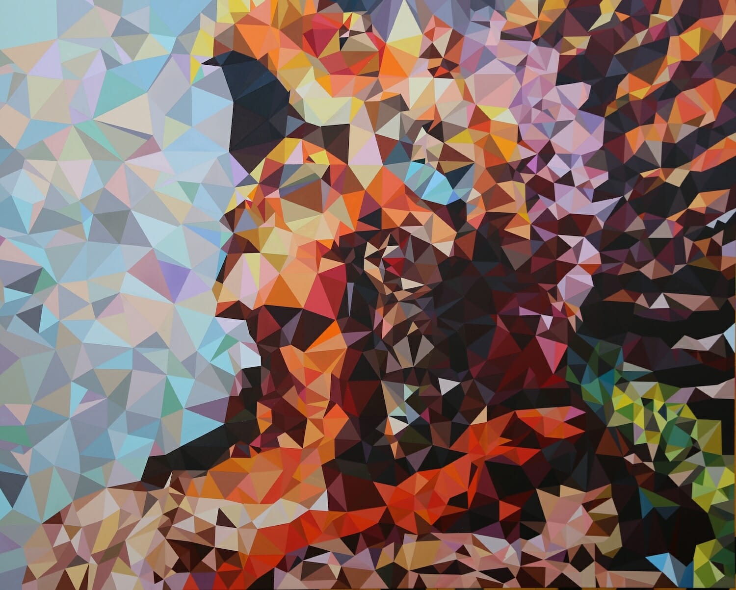geometric painting of a man wearing a head dress