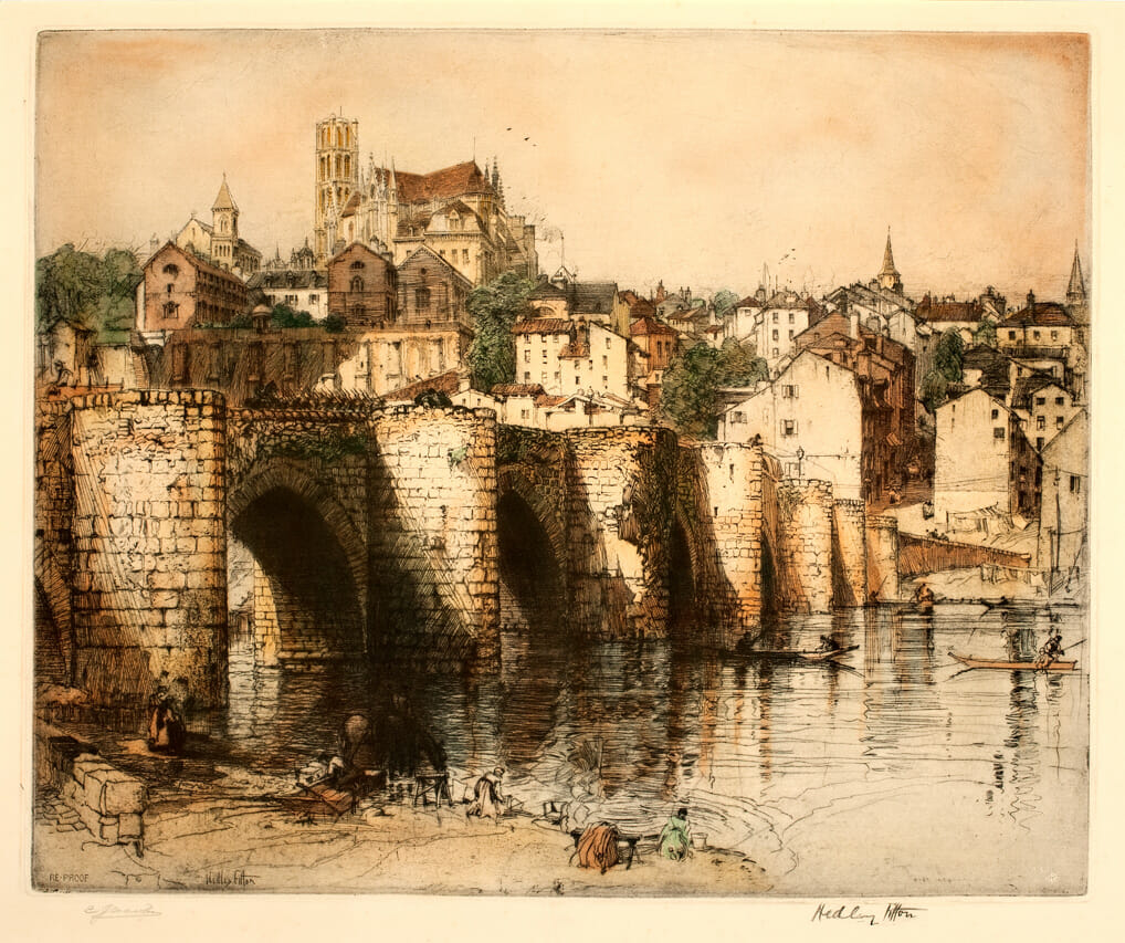 Pont-Etienne, Limoges, France. Artist: Hedley Fitton. Medium: etching.