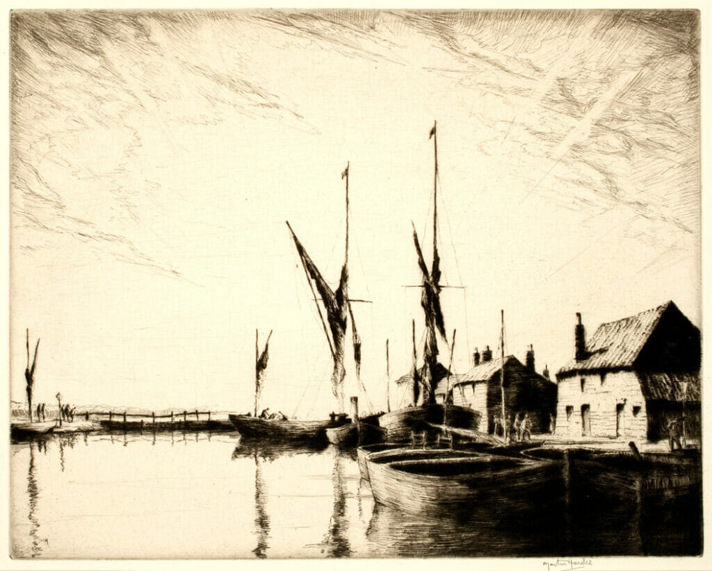 Sunset at Heybridge Basin. Artist: Martin Hardie. Date: 1924. Medium: etching and drypoint.