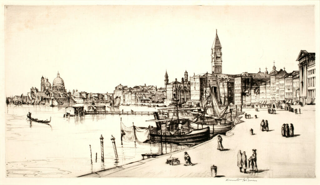 Riva, Venice. Artist: Kenneth Holmes. Medium: etching.